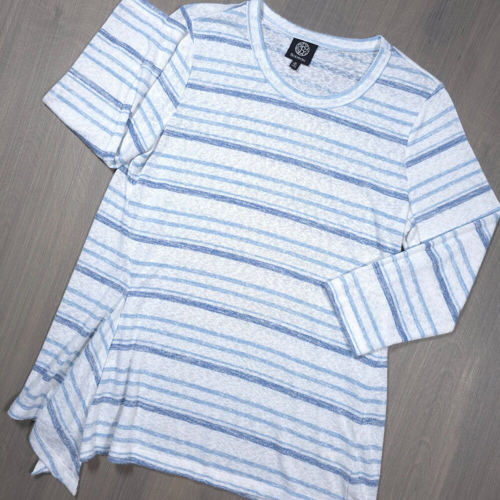 Bobeau Striped Knit Top Size Medium Blue White
